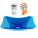 Ver imagem 2 de CUBA DE VIDRO RETANGULAR CHANFRADA 39CM AZUL + VÁLVULA CLICK