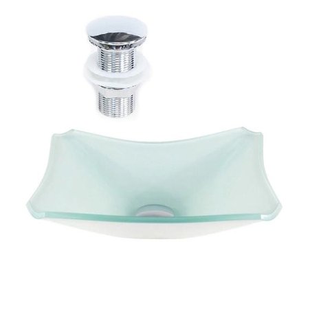 CUBA DE VIDRO RETANGULAR CHANFRADA 39CM BRANCO + VÁLVULA CLICK