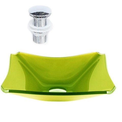 CUBA DE VIDRO RETANGULAR CHANFRADA 39CM VERDE OLIVA + VÁLVULA CLICK