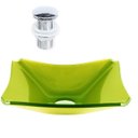 Ver imagem 1 de CUBA DE VIDRO RETANGULAR CHANFRADA 39CM VERDE OLIVA + VÁLVULA CLICK