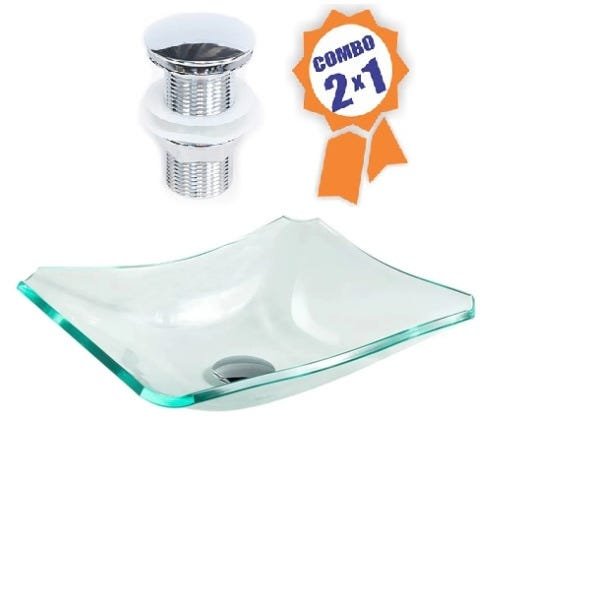 CUBA DE VIDRO RETANGULAR CHANFRADA 39CM JATEADA + VÁLVULA CLICK - 2