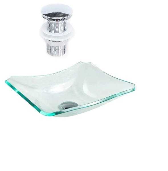 CUBA DE VIDRO RETANGULAR CHANFRADA 39CM JATEADA + VÁLVULA CLICK - 1