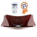 Ver imagem 2 de CUBA DE VIDRO RETANGULAR CHANFRADA 39CM MARROM + VÁLVULA CLICK