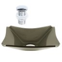 Ver imagem 1 de CUBA DE VIDRO RETANGULAR CHANFRADA 39CM OURO ENVELHECIDO + VÁLVULA CLICK