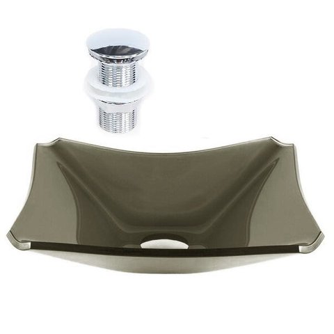 CUBA DE VIDRO RETANGULAR CHANFRADA 39CM OURO ENVELHECIDO + VÁLVULA CLICK