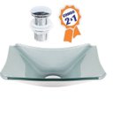 Ver imagem 2 de CUBA DE VIDRO RETANGULAR CHANFRADA 39CM PRATA + VÁLVULA CLICK