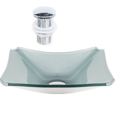 CUBA DE VIDRO RETANGULAR CHANFRADA 39CM PRATA + VÁLVULA CLICK