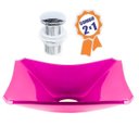 Ver imagem 2 de CUBA DE VIDRO RETANGULAR CHANFRADA 39CM ROSA + VÁLVULA CLICK