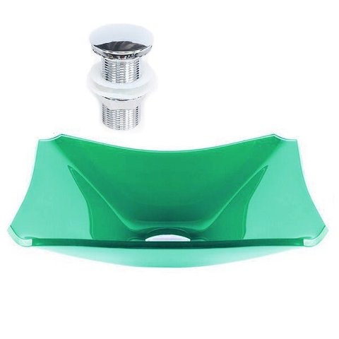 CUBA DE VIDRO RETANGULAR CHANFRADA 39CM VERDE + VÁLVULA CLICK