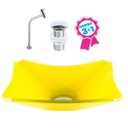Ver imagem 2 de CUBA DE VIDRO RETANGULAR CHANFRADA 37CM AMARELO + VÁLVULA CLICK + TORNEIRA