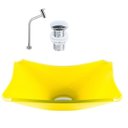 Ver imagem 1 de CUBA DE VIDRO RETANGULAR CHANFRADA 37CM AMARELO + VÁLVULA CLICK + TORNEIRA