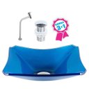 Ver imagem 2 de CUBA DE VIDRO RETANGULAR CHANFRADA 37CM AZUL ESCURO + VÁLVULA CLICK + TORNEIRA