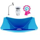 Ver imagem 2 de CUBA DE VIDRO RETANGULAR CHANFRADA 37CM AZUL + VÁLVULA CLICK + TORNEIRA