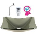 Ver imagem 2 de CUBA DE VIDRO RETANGULAR CHANFRADA 37CM CHAMPANHE + VÁLVULA CLICK + TORNEIRA