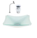 Ver imagem 1 de CUBA DE VIDRO RETANGULAR CHANFRADA 37CM BRANCO + VÁLVULA CLICK + TORNEIRA