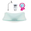 Ver imagem 2 de CUBA DE VIDRO RETANGULAR CHANFRADA 37CM BRANCO + VÁLVULA CLICK + TORNEIRA