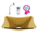 Ver imagem 2 de CUBA DE VIDRO RETANGULAR CHANFRADA 37CM DOURADO REAL + VÁLVULA CLICK + TORNEIRA