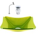 Ver imagem 1 de CUBA DE VIDRO RETANGULAR CHANFRADA 37CM VERDE OLIVA + VÁLVULA CLICK + TORNEIRA