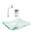Ver imagem 1 de CUBA DE VIDRO RETANGULAR CHANFRADA 37CM JATEADA + VÁLVULA CLICK + TORNEIRA