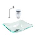 Ver imagem 1 de CUBA DE VIDRO RETANGULAR CHANFRADA 37CM JATEADA + VÁLVULA CLICK + TORNEIRA