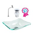 Ver imagem 2 de CUBA DE VIDRO RETANGULAR CHANFRADA 37CM INCOLOR + VÁLVULA CLICK + TORNEIRA
