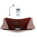 Ver imagem 1 de CUBA DE VIDRO RETANGULAR CHANFRADA 37CM MARROM + VÁLVULA CLICK + TORNEIRA
