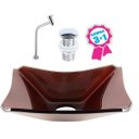 Ver imagem 2 de CUBA DE VIDRO RETANGULAR CHANFRADA 37CM MARROM + VÁLVULA CLICK + TORNEIRA