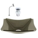 Ver imagem 1 de CUBA DE VIDRO RETANGULAR CHANFRADA 37CM OURO ENVELHECIDO + VÁLVULA CLICK + TORNEIRA