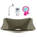 Ver imagem 2 de CUBA DE VIDRO RETANGULAR CHANFRADA 37CM OURO ENVELHECIDO + VÁLVULA CLICK + TORNEIRA