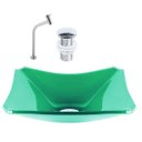 Ver imagem 1 de CUBA DE VIDRO RETANGULAR CHANFRADA 37CM VERDE + VÁLVULA CLICK + TORNEIRA