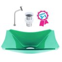 Ver imagem 2 de CUBA DE VIDRO RETANGULAR CHANFRADA 37CM VERDE + VÁLVULA CLICK + TORNEIRA