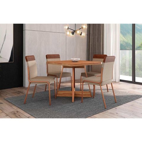 Mesa Sala Jantar Átria 90cm + 4 Cadeias Duo Rose Carraro