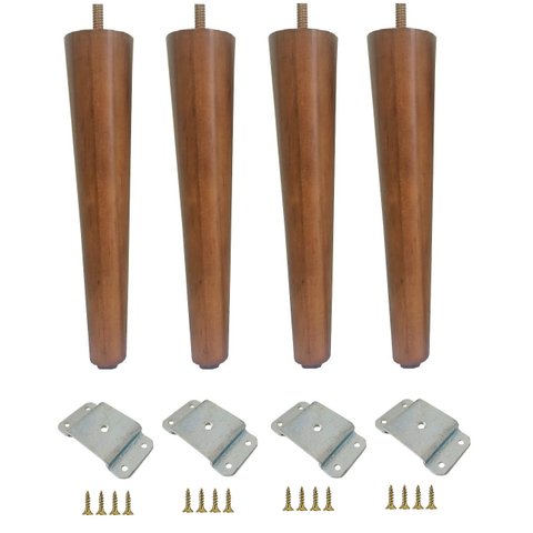 Kit 4 Pé Palito 40cm Amendoa Marrom Claro + Chapinha Reta + Parafuso