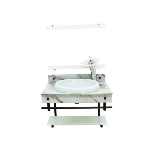 GABINETE COM CUBA PARA BANHEIRO DE VIDRO APXX 60CM COM CUBA CHAPEU - MÁRMORE BRANCO