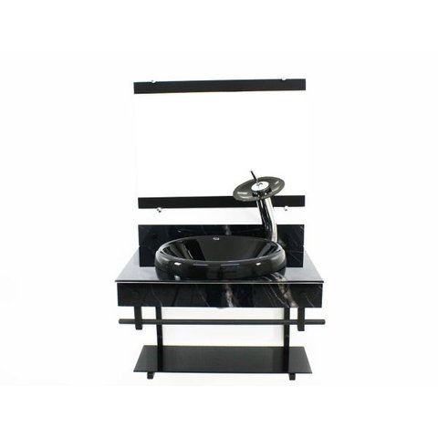 GABINETE COM CUBA PARA BANHEIRO DE VIDRO APXX 60CM COM CUBA CHAPEU - MÁRMORE PRETO