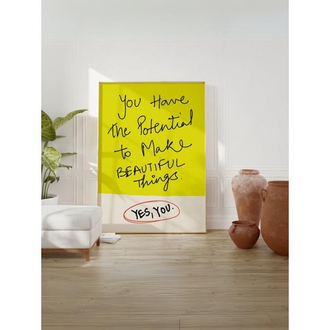 Quadro Decorativo Você Tem Potencial para Fazer Coisa Lindas Frase Ingles Moderno