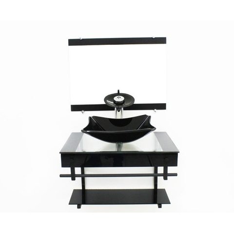 GABINETE DE VIDRO 60CM APX COM CUBA RETANGULAR CHANFRADA - PRETO