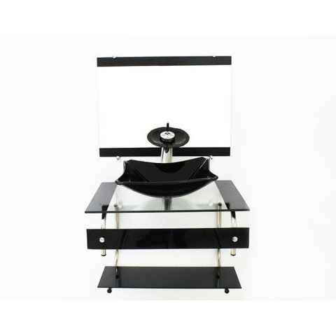 GABINETE DE VIDRO 60CM IT COM CUBA RETANGULAR CHANFRADA - PRETO
