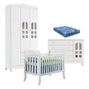 Ver imagem 1 de Quarto de Bebê New Selena 3 Portas com Berço Lila e Cômoda Gran Selena Branco Brilho e Colchão