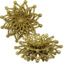 Ver imagem 1 de Kit 12 Flores Gliter Douradas Decoração Árvore de Natal 10cm