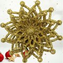 Ver imagem 2 de Kit 12 Flores Gliter Douradas Decoração Árvore de Natal 10cm