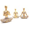 Trio De Ioga Estátua Rezando Meditando Luxo Dourado Brilho - 5