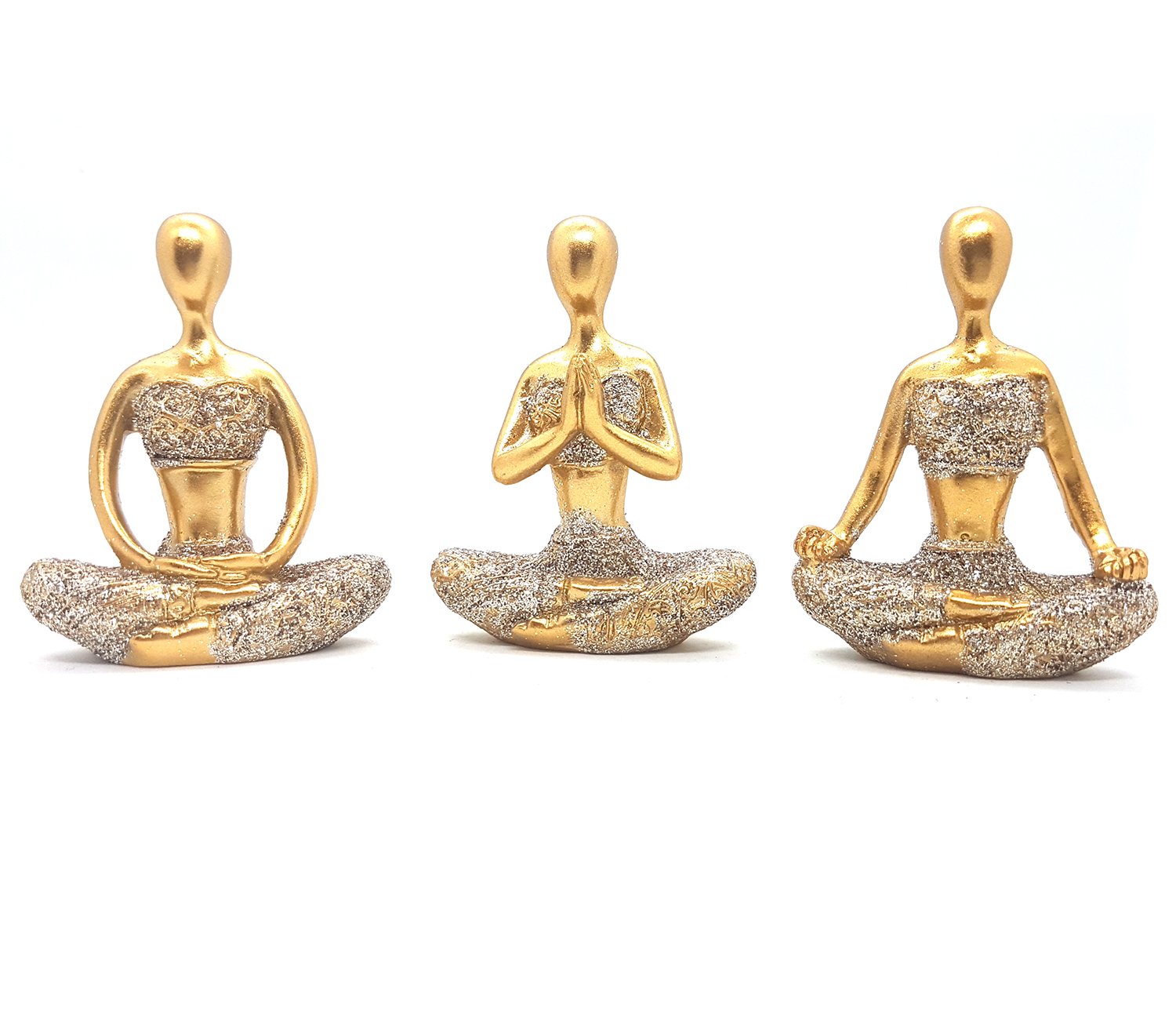 Trio De Ioga Estátua Rezando Meditando Luxo Dourado Brilho - 2