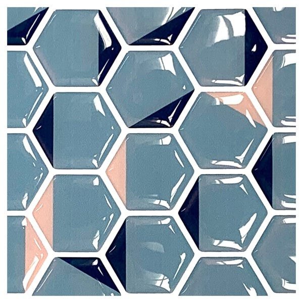 Pastilha Adesiva Resinada Hexagonal Azul Kit 4 Placas Adesivo 3 M - 2