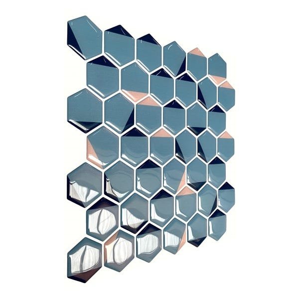 Pastilha Adesiva Resinada Hexagonal Azul Kit 4 Placas Adesivo 3 M - 3