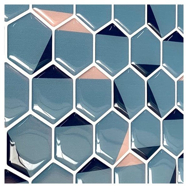 Pastilha Adesiva Resinada Hexagonal Azul Kit 4 Placas Adesivo 3 M - 4