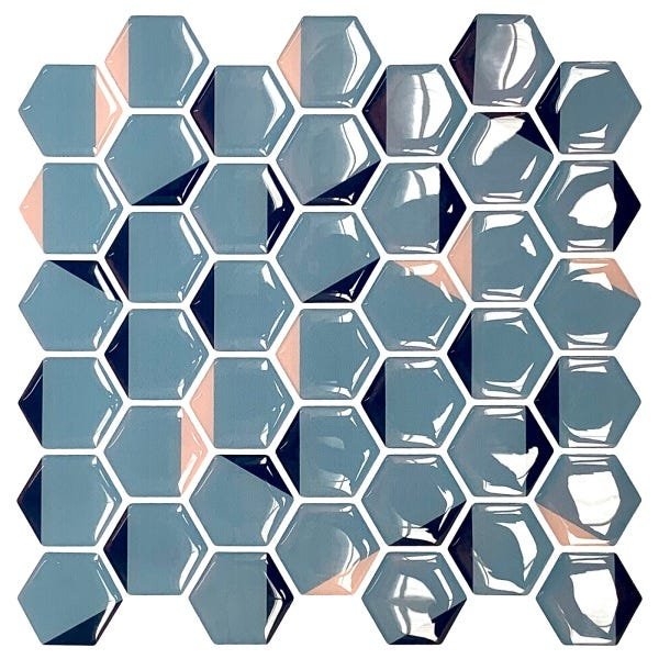 Pastilha Adesiva Resinada Hexagonal Azul Kit 4 Placas Adesivo 3 M - 1