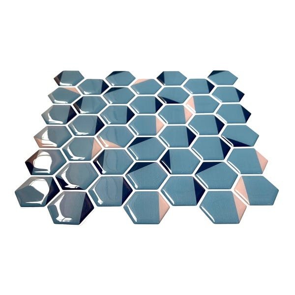 Pastilha Adesiva Resinada Hexagonal Azul Kit 4 Placas Adesivo 3 M - 5