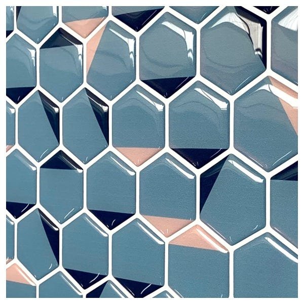 Pastilha Adesiva Resinada Hexagonal Azul Kit 4 Placas Adesivo 3 M - 8