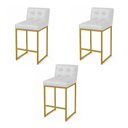 Ver imagem 2 de Banqueta Cozinha Alta com Encosto Industrial Kit 3 Dourado Lirina Pu Branco C05 - D’Rossi